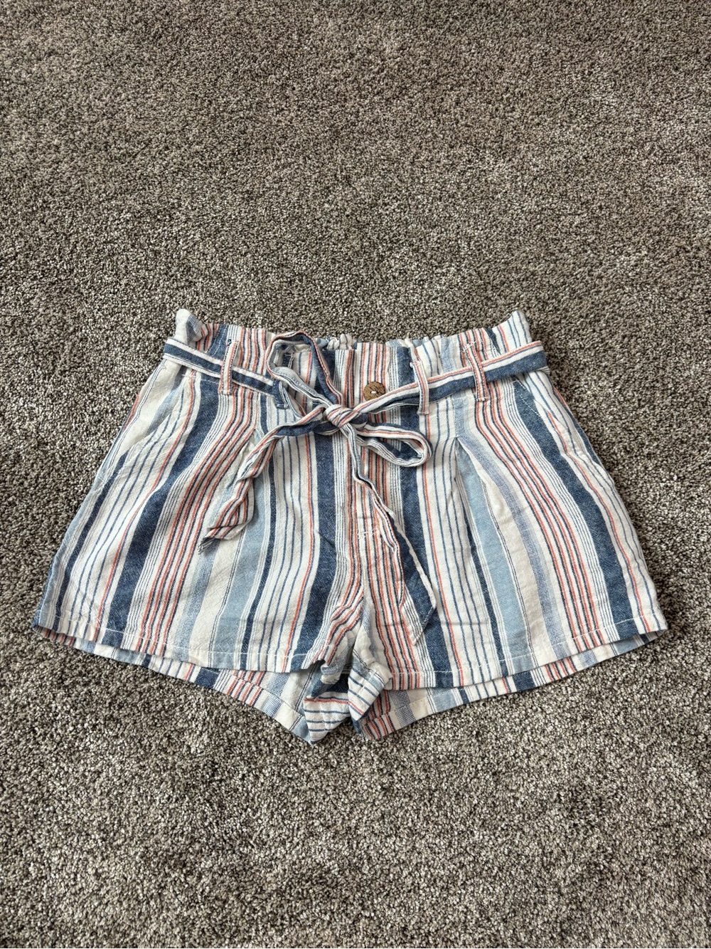 Jolt Striped Paperbag Shorts with Tie Belt